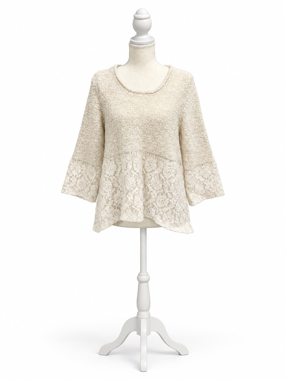 Knitted & Knotted Cream Lace Peplum Knit Sweater Top Size M